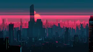 Neon Pink City Digital Art Wallpaper