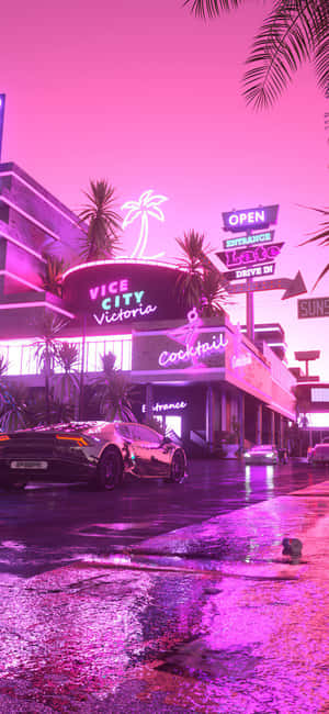 Neon Pink City Diner Wallpaper