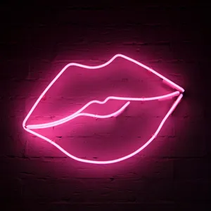 Neon Pink Lips Wall Art Wallpaper
