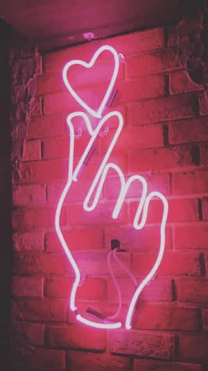 Neon Pink Love Sign Finger Gesture Wallpaper