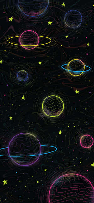 Neon Planets Science Aesthetic Wallpaper