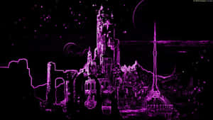 Neon Purple Fantasy Castle Aesthetic Wallpaper