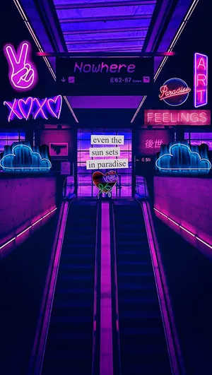 Neon Purple Iphone Train Station Wallpaper