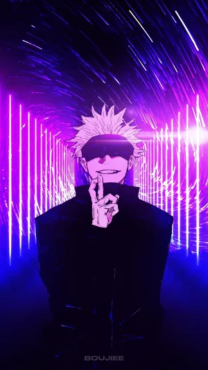 Neon Purple Satoru Gojo Jujutsu Kaisen Phone Wallpaper