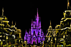 Neon Purple Yellow Disneyland Castle Wallpaper