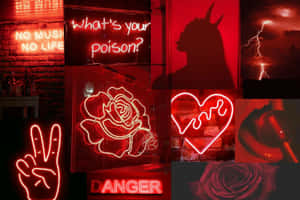 Neon Red Aesthetic Photographs Collage Wallpaper