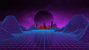 Neon Retro Cyberspace Landscape Wallpaper