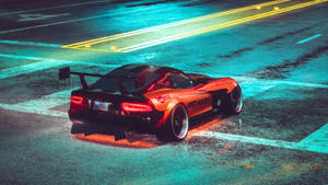 Neon Sports Car Parking Lot Wallpaper