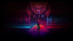 Neon Temple Guardian Artwork Wallpaper