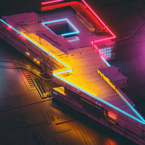 Neon Thunder Building Wallpaper