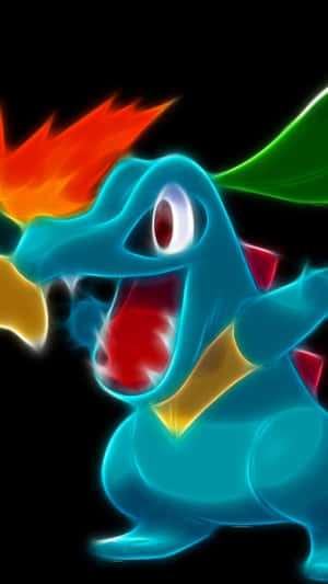 Neon Totodile Graphic Wallpaper