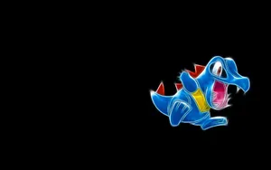 Neon Totodile In Black Background Wallpaper