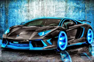 Neon Trimmed Black Lamborghini Aventador Wallpaper