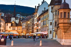 Neuchatel Twilight Cityscape Wallpaper