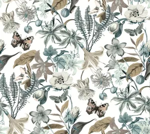 Neutral_ Floral_ Pattern_with_ Butterflies Wallpaper