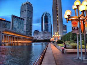 New England Summer City Lake Wallpaper