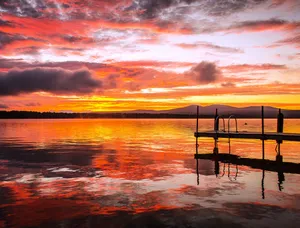 New England Summer Sunset Dock Wallpaper