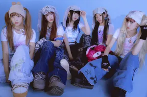 New Jeans_ Blue_ Backdrop_ Group_ Photo Wallpaper