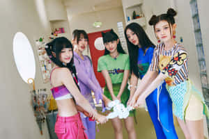 New Jeans_ Group_ Pose_ Colorful_ Backdrop.jpg Wallpaper