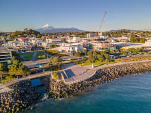 New Plymouth Coastlinewith Mount Taranaki Wallpaper