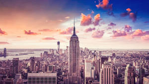 New York Hd Empire Building Pink Clouds Wallpaper