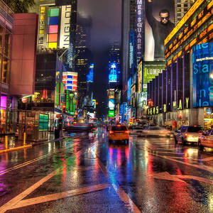 New York Hd Wet Road Wallpaper