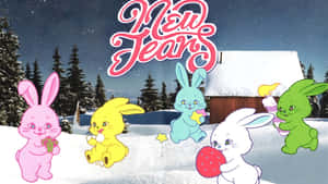 Newjeans Bunny Winter Scene Wallpaper