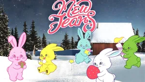 Newjeans Bunny Winter Scene Wallpaper