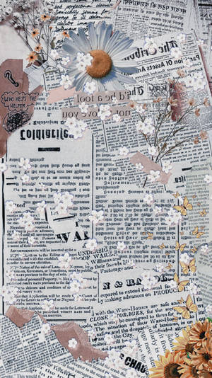 Newspaper Aesthetic Flower Stickers Wallpaper