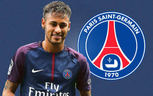 Neymar Celebrates With Paris Saint-germain Logo. Wallpaper