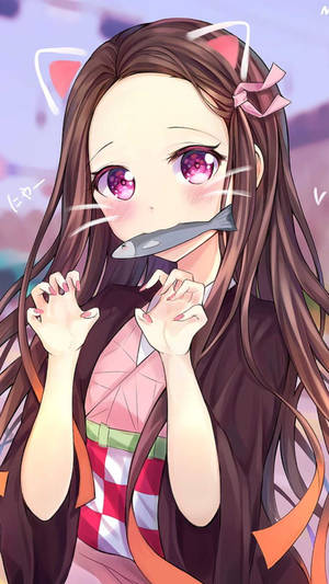 Nezuko Bunny Ears Demon Slayer Iphone Wallpaper