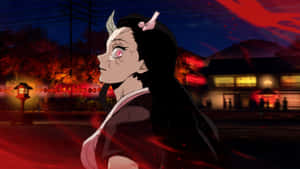 Nezuko Demon Form Night Scene Wallpaper