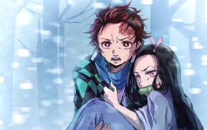 Nezuko Is Saved By Her Brave Brother - Tanjiro Kamado. Wallpaper