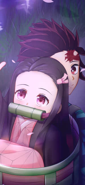 Nezuko Kamado Looks Cool In Her Ink And Cherry Blossom Blue Kimino Wallpaper