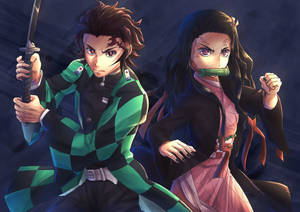 Nezuko Kamado, The Demon Slayer, Teams Up With Her Brother Tanjiro To Save Their Family. Wallpaper