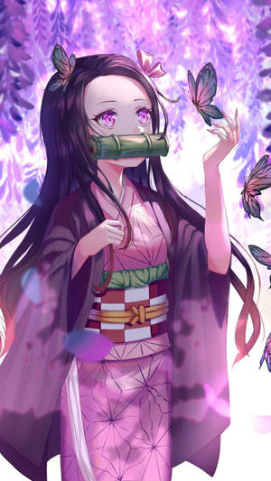 Nezuko Phone Butterfly Wallpaper