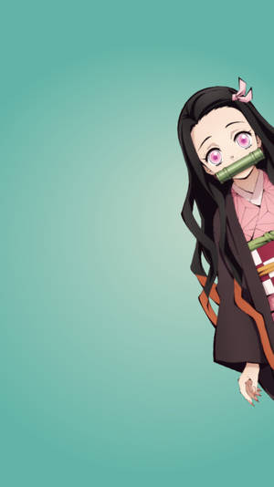 Nezuko Phone Peeking Wallpaper