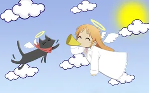 Nichijou Hakase And Sakamoto As Angels Wallpaper