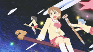 Nichijou Mai, Yuuko, And Mio Flying Wallpaper