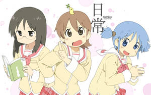 Nichijou Mio, Mai, And Yuuko Flower Petal Wallpaper