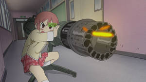 Nichijou Misato With Gatling Gun Wallpaper