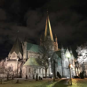 Nidaros Cathedral Night View Trondheim Wallpaper