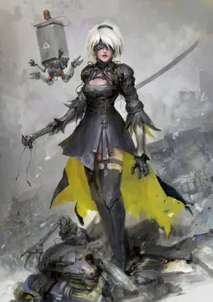 Nier Automata 2b Battle Artwork Wallpaper