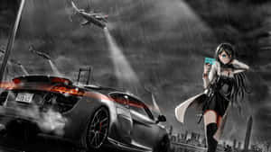 Night Anime Car Chase Wallpaper