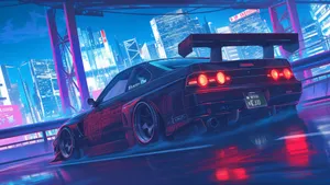Night Anime Car Racing Wallpaper