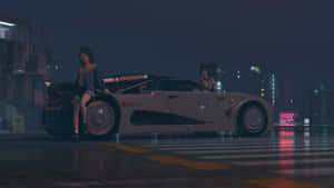 Night Anime Car Scene Wallpaper