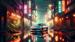 Night Anime Car Scene Wallpaper