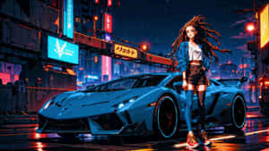 Night Anime Car Scene Wallpaper