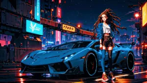 Night Anime Car Scene Wallpaper