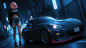 Night Anime Car Scene Wallpaper